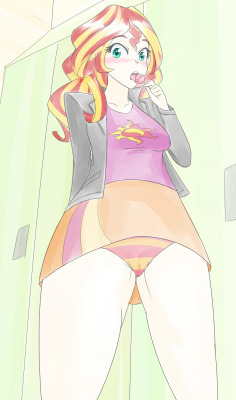 Lumineko challenged me to do a perspective pic and I wanted to draw Sunset Shimmer. It came out like this. Fuck her hair, it does not make any sense.