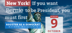 New Yorkers! If you want to #VoteForBernie you must register as a democrat by Oct 9. It takes 5 minutes! #FeelTheBern http://thndr.it/1E8UmCY