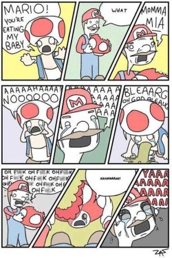 thedailywhat:  Webcomic of the Day  From Extra Fabulous Comics: Toad later overdosed on sleeping pills in the quiet of his home. Mario was last seen by Wario, who stated, “He just came and sat at the edge of my bed in the middle of the night, I awoke