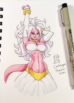 callmepo: Big tiny doodle of a Majin Android 21 Bonita en Blanco.  Lightening the dark colors of her clothes makes it look like she is in a bridal outfit, eh?   KO-FI / TWITTER    waifu~ &lt;3