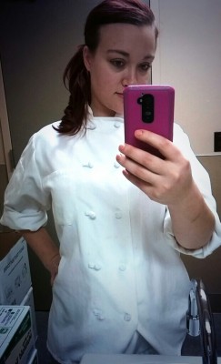 PixieDoll shows off her spotless chefs coat