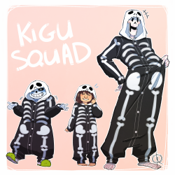 leeffi:    a while ago someone suggested i draw sans rocking a skeleton kigurumi, so of fucking course i had to. then i decided that papyrus and frisk should join in the fun. BONUS: 