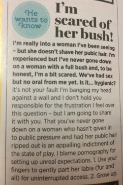 naughtynerdy:  Scared of women with bush? Advice 4 U