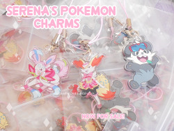 I&rsquo;m so excited to finally show off the charms that I&rsquo;ve been working on for a while !! I made charms of Serena&rsquo;s Pokemon team from the XY/Z anime.They are all 1.5 inches, double sided acrylic on a pink strap. They cost บ each but if