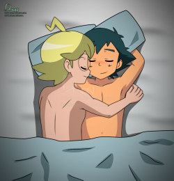 th3dm0n: Ash Ketchum and Clemont - Sweet Dreams I wasn’t really sure where i was going with this when i started, but i think it came out pretty good :3   © Names &amp; Characters are Copyrighted by Pokémon/Nintendo.No copyright infringement intended