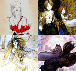 minato-minako:  Art and Video Games: Yoshitaka Amano  Yoshitaka Amano is an artist who designed many characters in the Final Fantasy series as well as for other series. His uniqueness in his designs are such that he does not design images directly for