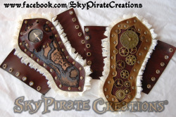 skypiratecreations:  So these are our brand new bracers! They were made to pair up with each other, but can be bought separatedly. You can find them here: http://tinyurl.com/peotuvj And here: http://tinyurl.com/p4aobyy Allow me to remind you that we’re