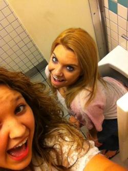 urinalchicks:  best friends…you know, had to make best use of the boys urinal