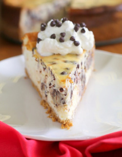 youngblackandvegan:  thecakebar:  Chocolate Chip Cookie Dough Stuffed Cheesecake  easily vegnizeable. im here for this 