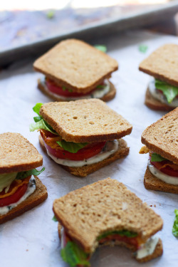 do-not-touch-my-food:  Mini BLT Sandwiches with Basil Lemon Mayo