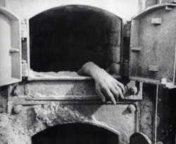 An unburned hand emerging from an oven serves as a stark reminder that death and horror were just as rampant at smaller camps, such as the one at Stutthof, where this picture was taken, as they were at the more famous camps such as Auschwitz and Buchenwal