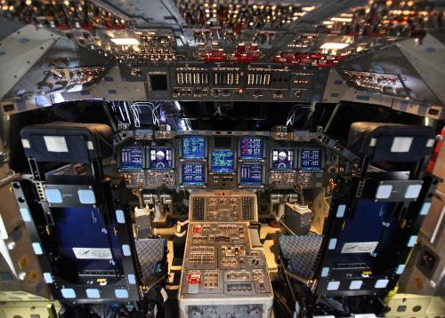The cockpit of the Endeavour Space Shuttle