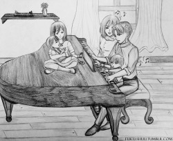 dracodormienz:  fuku-shuu:   Pencil sketch for the Humanity’s Strongest Family AU Based on the interview where Isayama notes that Mikasa sings well and the fact that Hiroomi plays the piano (♥ω♥ ) ~♪  (It wasn’t always in perfect harmony,