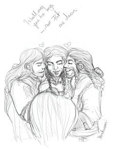 pandamani:  Part 2 of the Dis Kisses for mother set. First one They’re older and returning the favor because I think Fili and Kili would be very attached if their mother was alive and raised them. If you want feels though this is their goodbye before