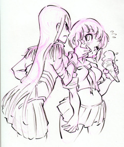 grimphantom:  rafchu:  Kill la Kill Inktober!What kind of relationship do Satsuki and Mako have?I guess Mako would annoy Satsuki but Satsuki can’t refrain her “big sister” nature ^^  Grimphantom: Mako looks cute while eating ice cream XD.  I love