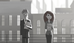 mistrel-fox:   Kim and Ron in ‘Paperman’ world. I adore this short &lt;3 
