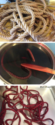 fetishweekly:Something a little different this week: rope dyeing! I’m not an expert by any stretch, but I thought I’d share my method in case any of you were curious, but wary of ruining expensive rope. What I describe below was relatively painless,