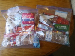 This summer, please consider helping out your fellow man. When I did volunteer work as a teen, we made baggies like this for any homeless people we came across. Each travel size item cost me .50 cents to 1 dollar each. A big case of Walmart brand water