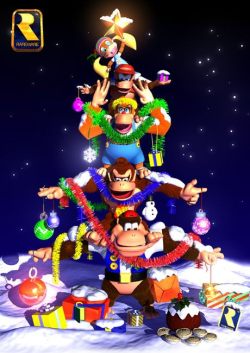 suppermariobroth: Promotional Donkey Kong 64 holiday picture. @slbtumblng you me and the fam &lt;3