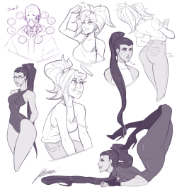 ksuriuri:  some Overwatch doodles, I was trying to figure out how to draw Mercy and Widowmaker; Zenyatta is there just bc lol (I love him but he’s too hard to draw) 