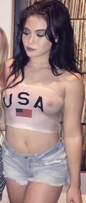 starprivate:  McKayla Maroney in seethrough topless hard nipples  McKayla Maroney is a topless patriot.