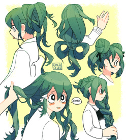 evercelle: practicing drawing hair with my best girl tsuyu… i feel like she’d let class A mates play with her hair when they kick it in the dorms :&gt; &lt;3 3 &lt;3 &lt;3