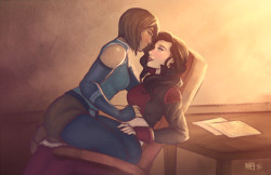 denimcatfish:Long overdue Korrasami collab with iahfy. &lt;: Because office lovin’ that’s why.