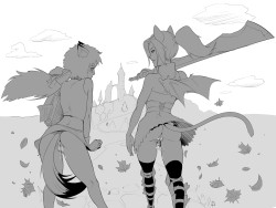 jadonyart:  sapphicneko:  The windy day. Sapphic Neko and Ania out for a stroll when a gust of wind arrives. Drawn by Jadbutt ( @jadonyart ). Ania belongs to fu8lol, who also comissioned this piece. Thank you!   People’s impatience is catching up to