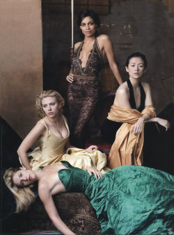lostinscarlett:  Scarlett Johansson with Rosario Dawson, Claire Danes and Ziyi Zhang in the Vanity Fair Hollywood issue 2005. 