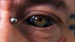sixpenceee:  Scleral tattooing is when someone gets a tattoo on the whites of thier eyes. The procedures are generally painless because there aren’t nerve endings in the surface of the eye, but the procedure is difficult and risky. Many people have