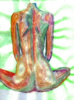 lestrixmwr:  Naked-yogi helping me learn watercolors, I tried to catch her aura as I see it. 