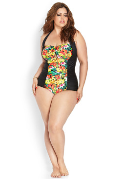 curveappeal:  Denise Bidot for Forever 21  42 inch bust, 34 inch waist, 47 inch hips  Tropical Paradise Swimsuit at Forever 21 (in partnership with Shopstyle)