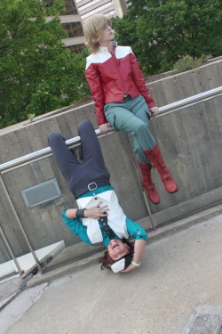 cosplayingwhiletrans:  Hi there! Trans male cosplayer; Barnaby Brooks Jr. from TIGER &amp; BUNNY. Male pronouns, please! (I am on the right, with the blond wig. My fiance’s little brother is cosplaying Kotetsu Kaburagi on the left!) (( My tumblr is