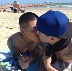 storyofagayboy:  &ldquo;Two by two, lovers’ stand, on the beach in Santa Monica. Pretty eyes, long hair, smelled so sweet like summer in the air.” 