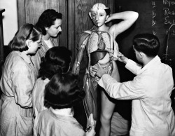 Gerry Cranham - Trainee nurses examine a model of a human body to learn anatomy, 1938.