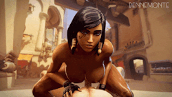 bennemonte:  Pharah POV - or - Benne gets off her ass long enough to figure out how Green Screens work. This was originally just going to be a poster for a Patron, but I liked it so much I animated it a bit. I was dissapointed to find the flexes on her