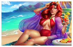 artofcarmen: All this wonderful summer weather, so of course I had to do a summer pin up! A painted Jessica Rabbit for your viewing pleasure! ♥ Prints, Totes and Beach Towels Available Here! ♥ ————————————————————————————