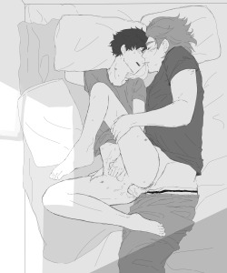 boniebelle-nsfw: /i always wanted to draw them in this position and now i have (&amp; it’s so difficult) &amp; morning sekSsssss Nishinoya needs two things after waking up: Asahi and bfast ʕ •ᴥ•ʔ   