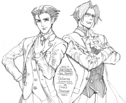prospectkiss:  merozart:Inktober2017-Ace Attorney-Defense Attorney&amp;Chief Prosecutor  Beautiful drawing! I love their strong, confident poses, and the shading and details are exquisite. 