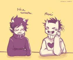   Anonymous: whispers zacharie and kankri being sweater bro&rsquo;s  oui