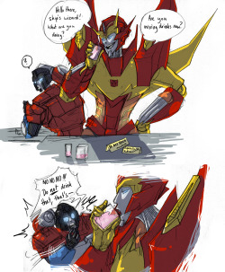 herzspalter:  Rodimus’s living a life of danger, man. Needless, needless danger, just for the heck of it. ‘cause once you break the Matrix, you stop caring. Also: This blog hit 1000 Followers today. That’s 1004 more than I expected. I felt like