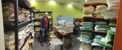 bryankonietzko: Mike DiMartino amidst a stockpile of animation drawings at Studio Mir in Seoul. Each folder is a single shot of hand-drawn animation. So… many… drawings…. (This photo was Mike’s idea. I stole it. But he’s in the pic so it’s