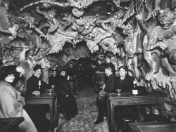 mortician-in-training:  unexplained-events:  An old photo of a place called Hell’s Cafe in Paris, which has since shut down.   In the late 19th century Paris had a number of hell themed nightclubs. This is a picture taken inside Cabaret de l'Enfer