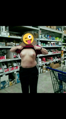 flashingchallenge:  Had a fun time at Lowe’s today! This is @bisubmission , she has great pierced nipples! Enjoy!Submission 1,179:    http://crimsonbat.tumblr.com/Dare:   Store / ShoppingScore:  70 / 100  That&rsquo;s us!