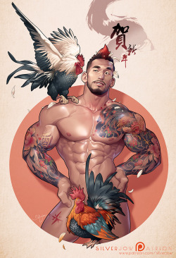 silverjow:   HAPPY LUNAR NEW YEAR! 新年快樂！ Here is the long waited YEAR OF THE ROOSTER piece, also one of the Illustrations of January. I had a lot fun drawing this, I hope you will like it as much as i enjoy doing it.  Hi-res jpeg, step by step