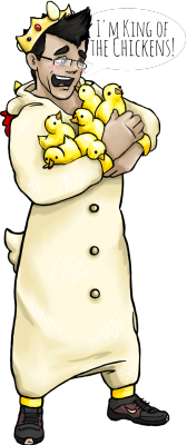 cotestrong:  KING OF THE CHICKENS! as requested by haleyscomett-art i took on the task of a Markichicken wearing a crown and holding a bunch of baby chickens because THAT’S ADORABLE. so thar he blows! also please excuse its hugeness… i got carried