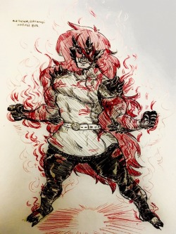 dettan-arts:Eva, my favourite dragon girl is today’s sketchbook drawing! Blessed by a dragon, she’s a mighty brawler with some emotional issues ( she gets a fiery aura of red magic energy when gets too emotional).