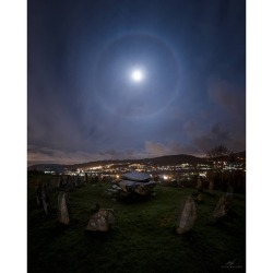 Moon Halo over Stone Circle Image Credit &amp; Copyright: Alyn Wallace Photography  Explanation: Have you ever seen a halo around the Moon? This fairly common sight occurs when high thin clouds containing millions of tiny ice crystals cover much of the