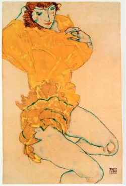 dappledwithshadow:  Woman Undressing, Egon Schiele 1914