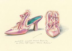 tooyoungtoreign:  Shoes designed for Marie Antoinette (2006) by Manolo Blahnik, drawing by Agata Marszałek 